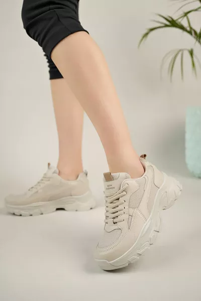 Milano Beige Baskets Femme