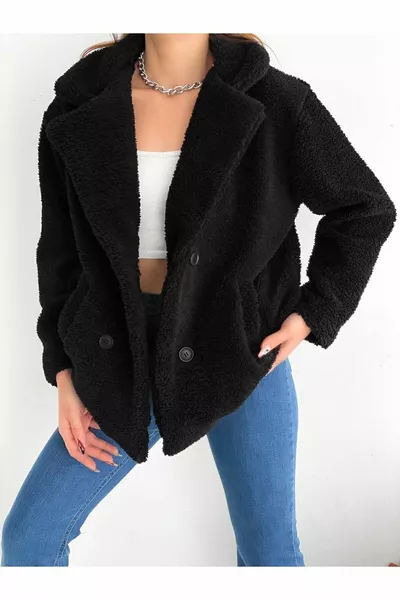Manteau en peluche à quatre boutons non doublé