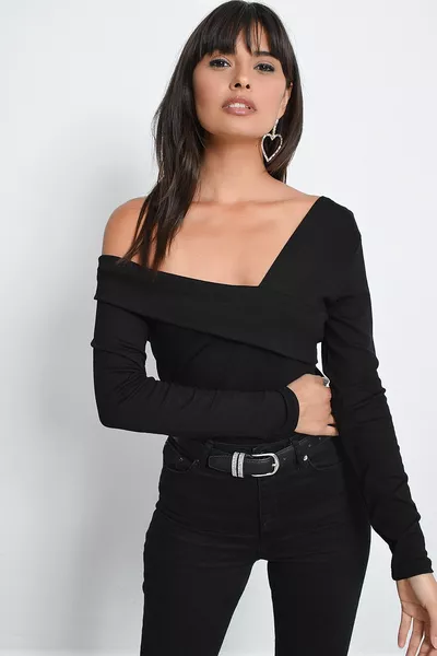 Women's Black Madonna Neck Blouse 