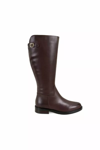 Тъмнокафяви дамски кожени ботуши Kiar