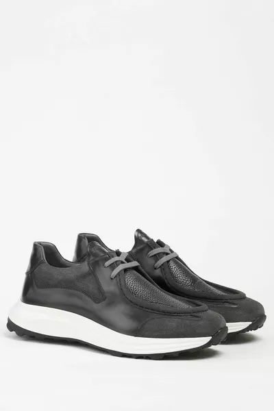 LUCCA Cuir véritable Anthracite Palm Suede Homme Sneaker Eva Ready Sole Chaussures