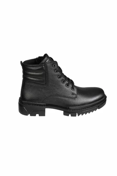 Men's Black Genuine Leather Lace-Up Zippered Cold Resistant Winter Postal Boots