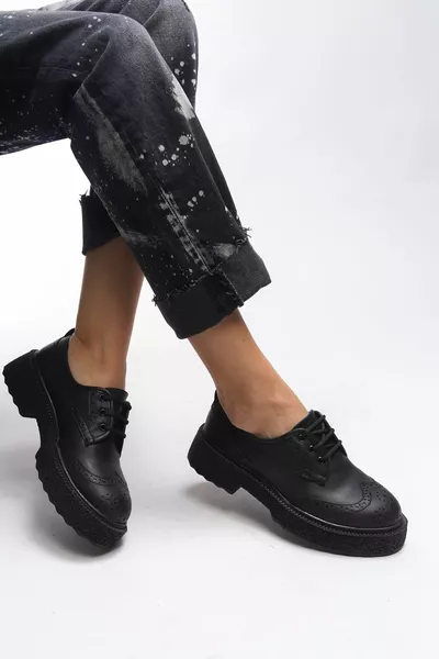 Oknyrth Damen Schnür-Loafer  schwarze Haut