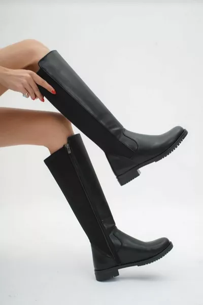 أسود نباتي جلد تمتد أحذية بدون كعب