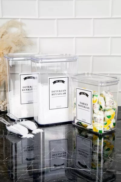 مجموعة من 3 موزع المنظفات تحجيم المسمى أقراص المنظفات الألوان البيض مربع التخزين