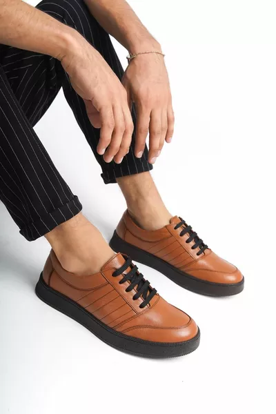 Натуральная кожа мужская полоска с термоподошвой и повседневной обувью на шнуровке