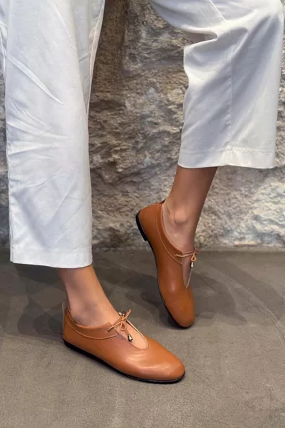 Ryan Tan Matte Lace Detailed Flat Sole Women's Ballet Flats