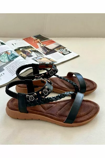 Leve аксесоар Пухкави дамски сандали - черен