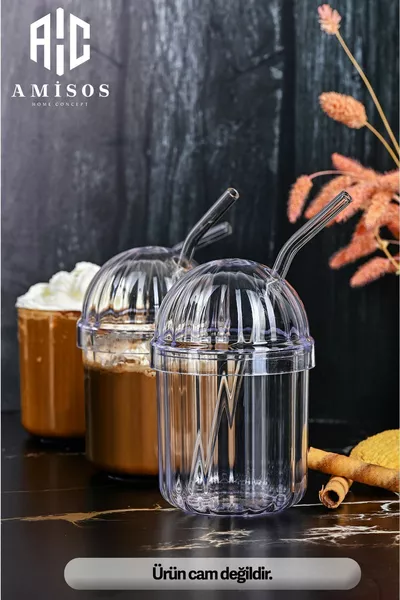 MONICA 4-PIECE GLASS STRAW CRYSTAL CUP ML COLD COFFEE CUP LEMONADE GLASS SOFT DRINK CUP
