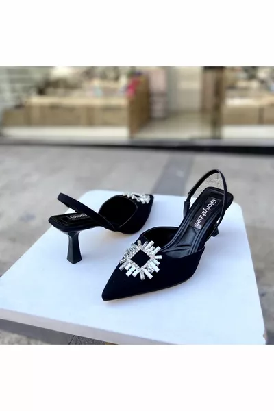 5 cm heels with black satin stones 