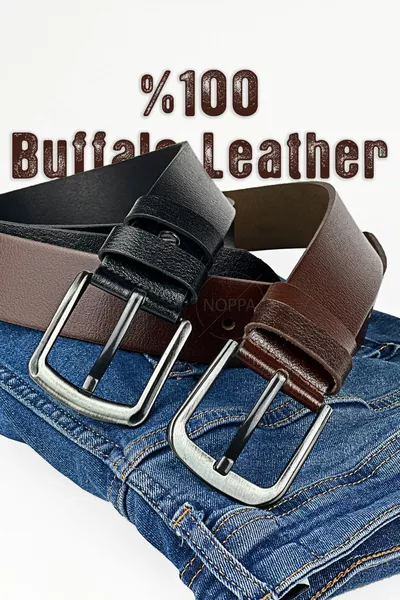 Hakiki Manda Derisi Erkek Spor Siyah Ve Kahverengi 2li Deri Kemer Erkek Kot Gerçek Deri Kemer