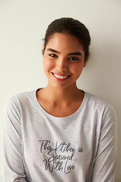 Grey-black With Love Printed Pajama Set