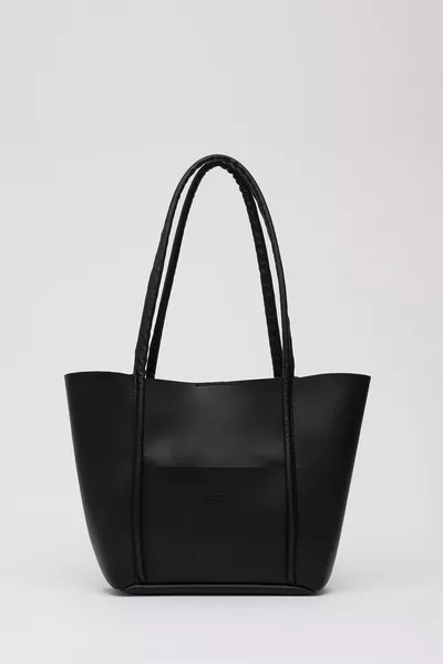 Zwarte  kunstlederen oversized mouw en schoudertas met make-uptas met drukknoopsluiting met voorvakken L: E: G:8