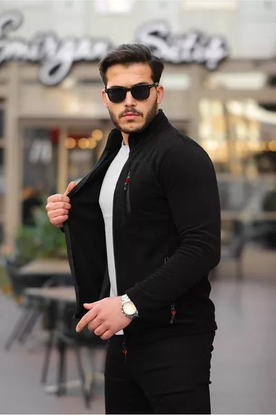 أسود الرجال الصوف مقاومة الباردة معيار صالح 3-جيب مكافحة الريش الرجال الصوف كارديجان