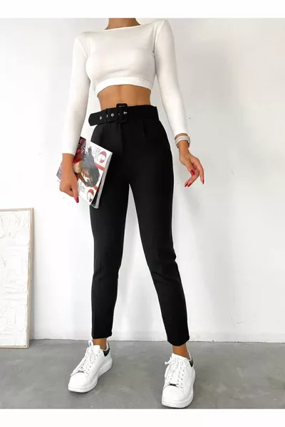 أسود حزام مزدوج أطلس قماش الجزرة نموذج السراويل  سم