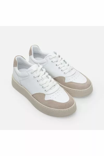 Женские кроссовки из натуральной кожи бежевого цвета