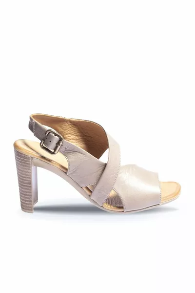 Shoes Grey Leather Women's Heeled Sandals 