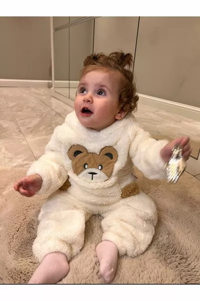 الشتاء تيدي بير منقوشة Welsoft الفاخرة الطفل مجموعة أفخم جيب هوديي