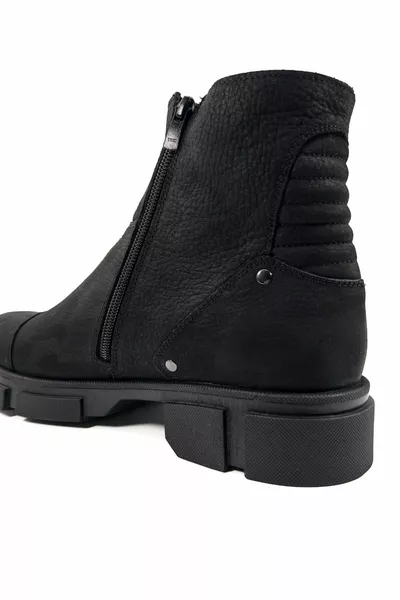 Tugerdi Bottes de sport en cuir véritable nubuck noir à semelle en caoutchouc zippée pour hommes 