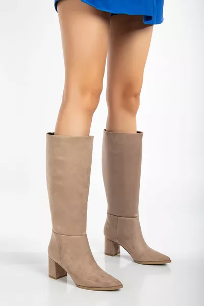 Bottes à talons zippés en daim thermo en daim pour femmes