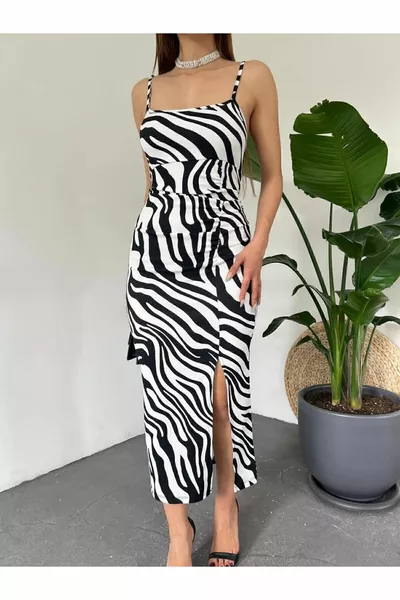 Zebra patroon strappy diepe split Bürümcük zomerjurk