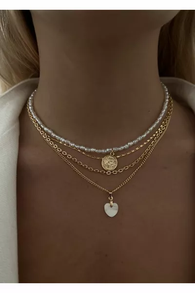 Mia Multi Combination Heart Pearl Necklace  cm