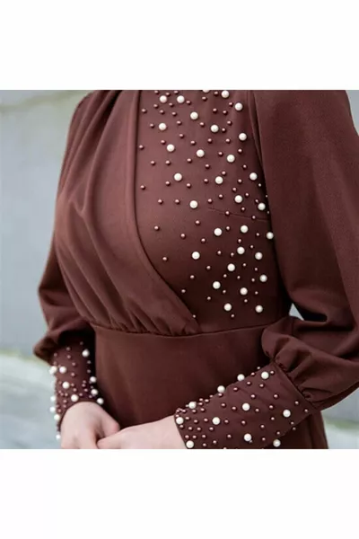 Parelmoer Gedetailleerde Speciale Gelegenheid Jurk-bruin