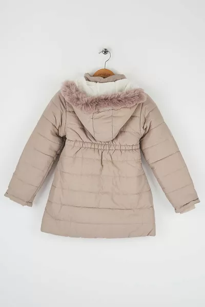 سميكة الألياف شغل الرياح المياه والمطر والدليل على مقنعين الفتيات اللون البيج الشتاء الفاخر معطف البخاخ