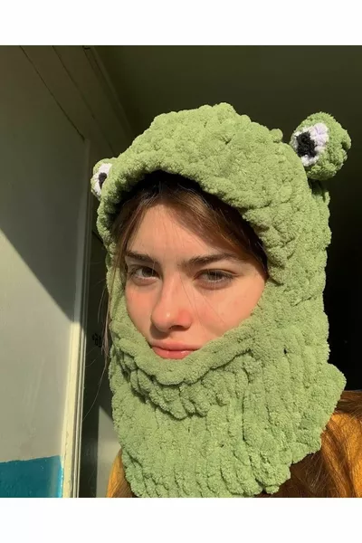 لطيف الضفدع منتفخ قبعة صغيرة، قناع الثلج، تصميم، اليدوية، balaclavaa