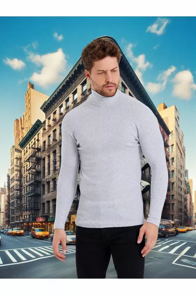 الرجال رمادي متماسكة الياقة المدورة الياقة المدورة الشتاء سترة