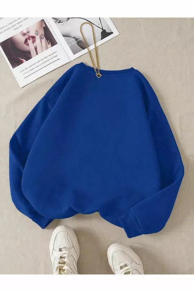 Sweat-shirt ras du cou uni non imprimé (doux) coupe large