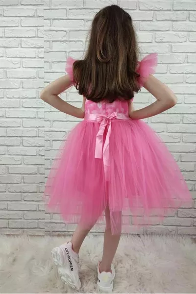 Robe de soirée en crêpe avec jupe tutu à motif fille rose