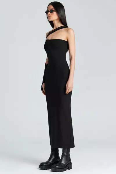  Laag uitgesneden lange jurk met enkele mouwen