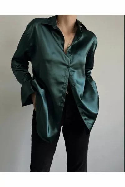 ماتي البترول اللون نموذج كبير الحجم قميص الساتان