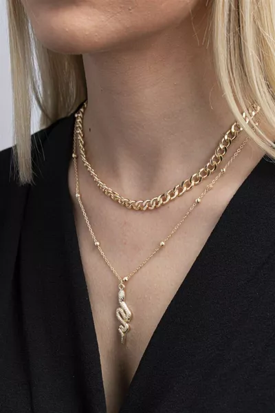 Snake Women's Necklace 2-Piece Combination Gold Gold Color