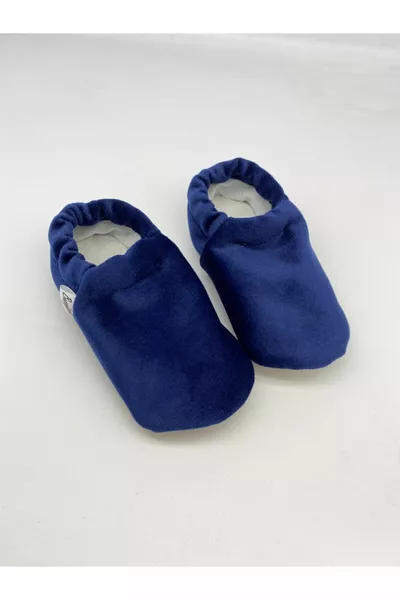 Navy Blue Velvet Non-Slip Sole Baby Booties