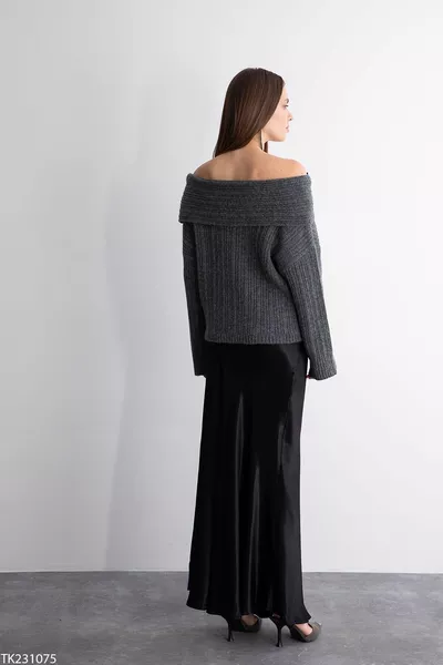 Gerookte Degaje-kraag voor dames Open geribbelde gevouwen gedetailleerde trui