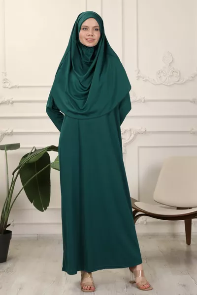 Smaragdgroene gebedsjurk uit één stuk gemakkelijk te gebruiken zelf hoofddoek