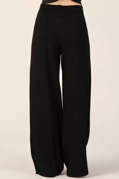 Schwarze gerippte Strickhose für Damen