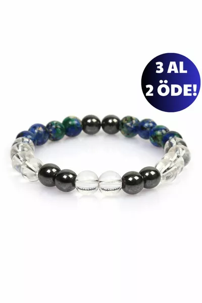 Zertifiziertes Naturstein Stress Talisman Armband (AZURITE, HÄMATIT, KRISTALL QUARZ STEIN NATURSTEIN ARMBAND)