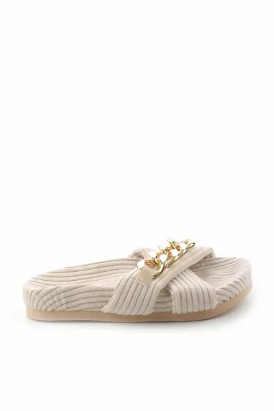 Дамски чехли от бежов плат 