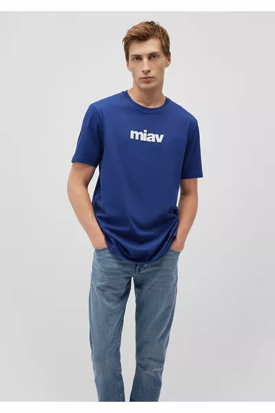 Miav Printed Navy Blue T-Shirt Regular Fit / Normal Cut 