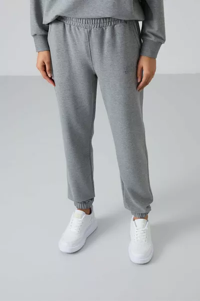 Gris Melange O Collar Oversize Rubber Leg Ensemble Survêtement Femme - 