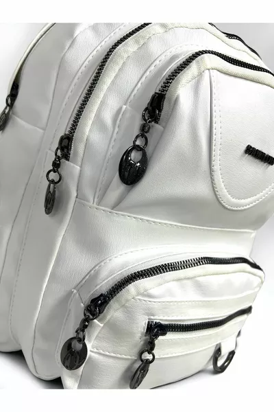 Samılon Кожена бяла дамска раница Samılon с много отделения