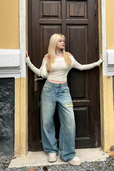 Blue Rip Loose Fit Baggy Jeans