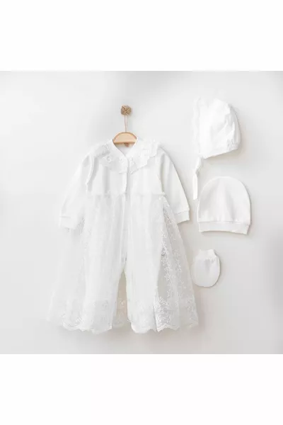 Newborn Baby Girl Mevlüd Overalls Cotton Lora Hat Skirt Tulle Baby Set Ecru Hospital Exit