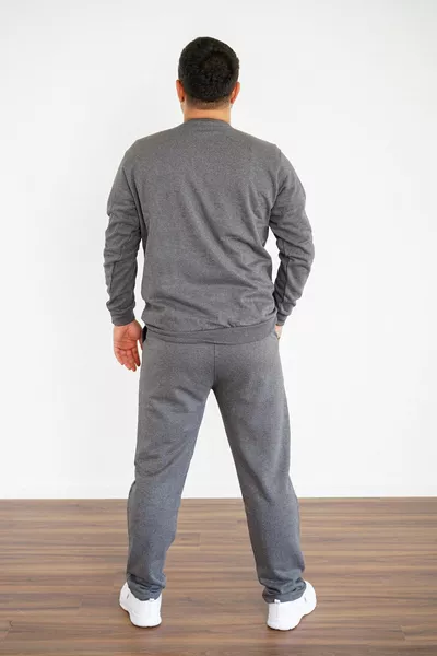 Heren Grijs Casual Patroon Borduurwerk Gedetailleerde Sweat Trainingspak Set