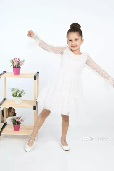 Polka Dot Tule Witte Meisjesjurk