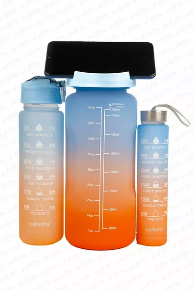Eldorado Lot de 3 BPA Free BPA Motivation Water Flask Bleu, Bouteille d’eau, Abreuvoir
