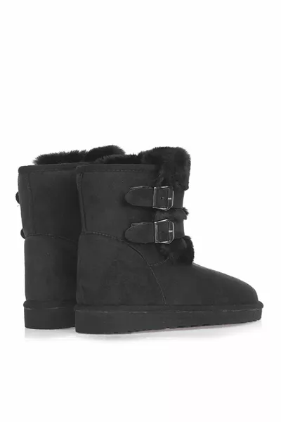 حذاء نصف أسود مزدوج مشبك من الريش ، حذاء نسائي من جلد الغزال الأسود